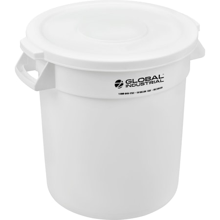 Global Industrial Plastic Trash Can with Lid, 10 Gallon White 240456WHCL